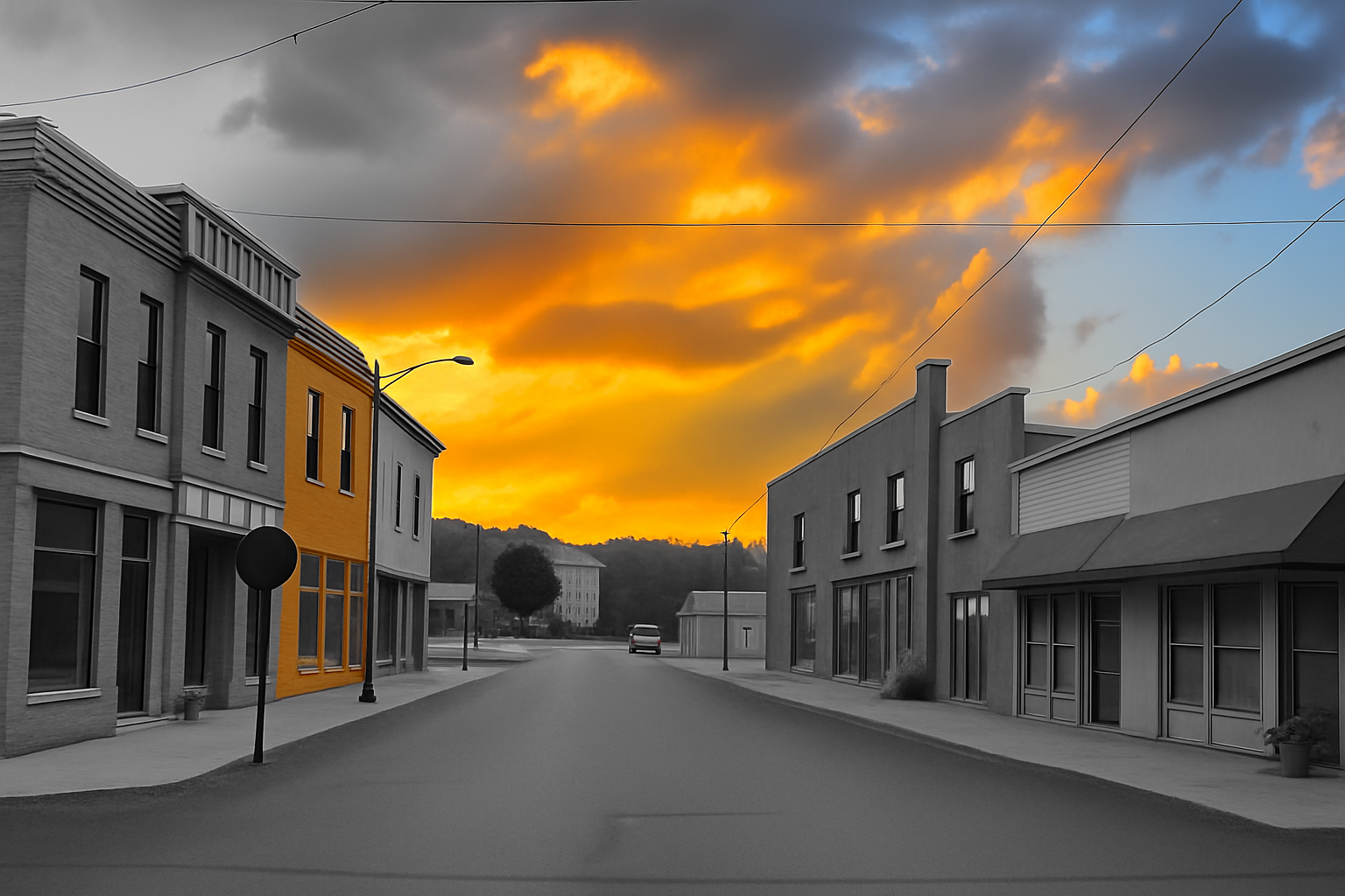 Adjusted selective color street scene